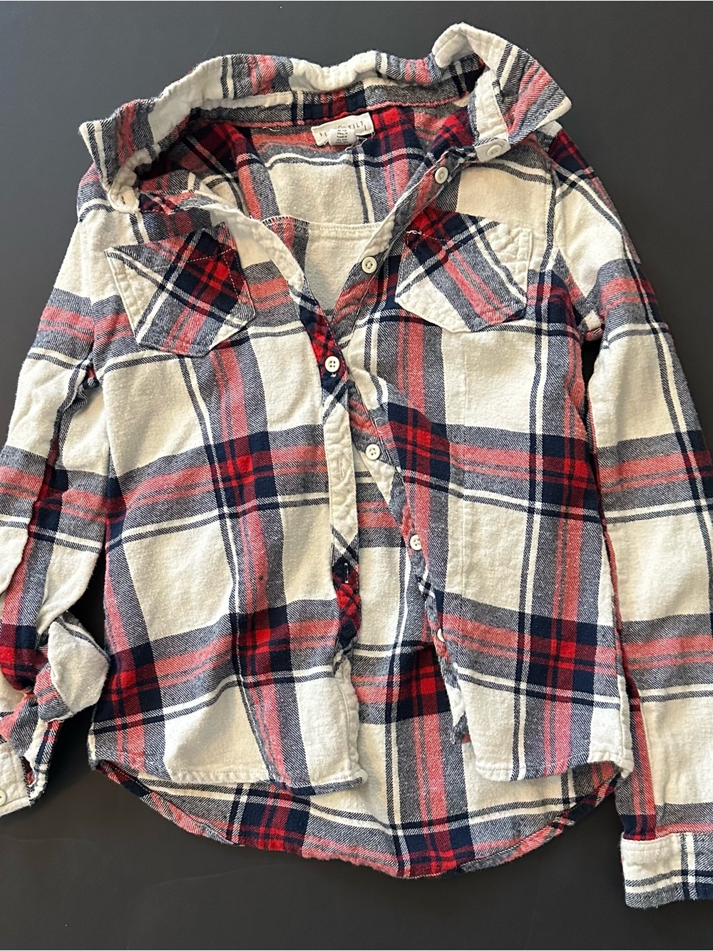 Full Tilt Red, Navy & Cream Plaid Button-Down Shirt